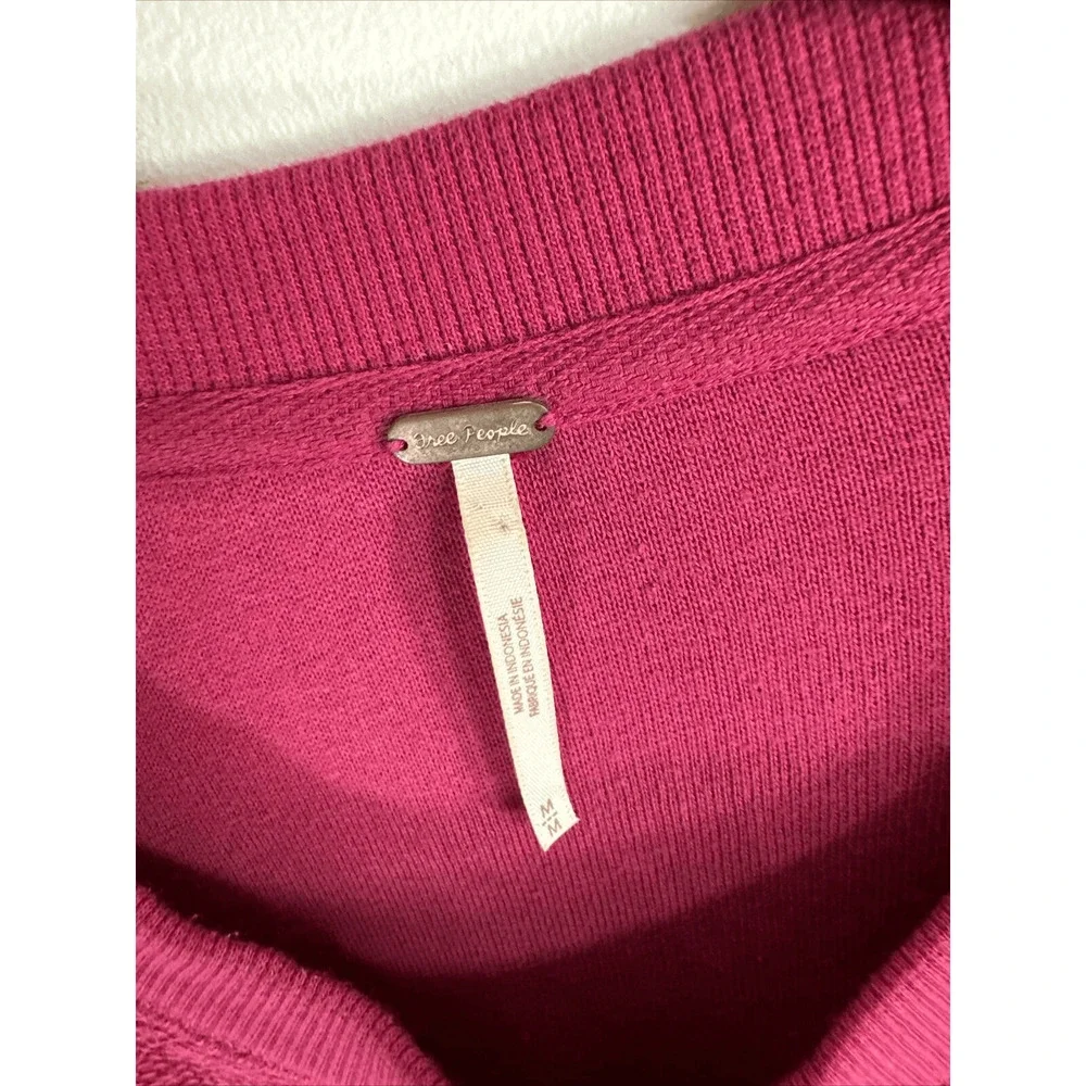 Free People Puff Sleeve Terry cloth‎ Magenta Long Sleeve Top Woman’s Medium